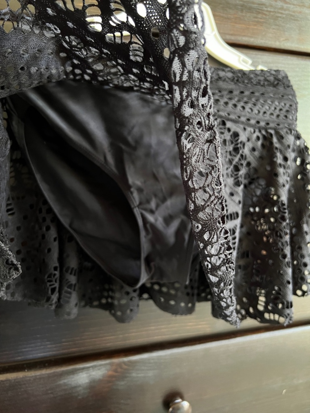 Black Crochet Lace Mini Skirt with Flared Hem